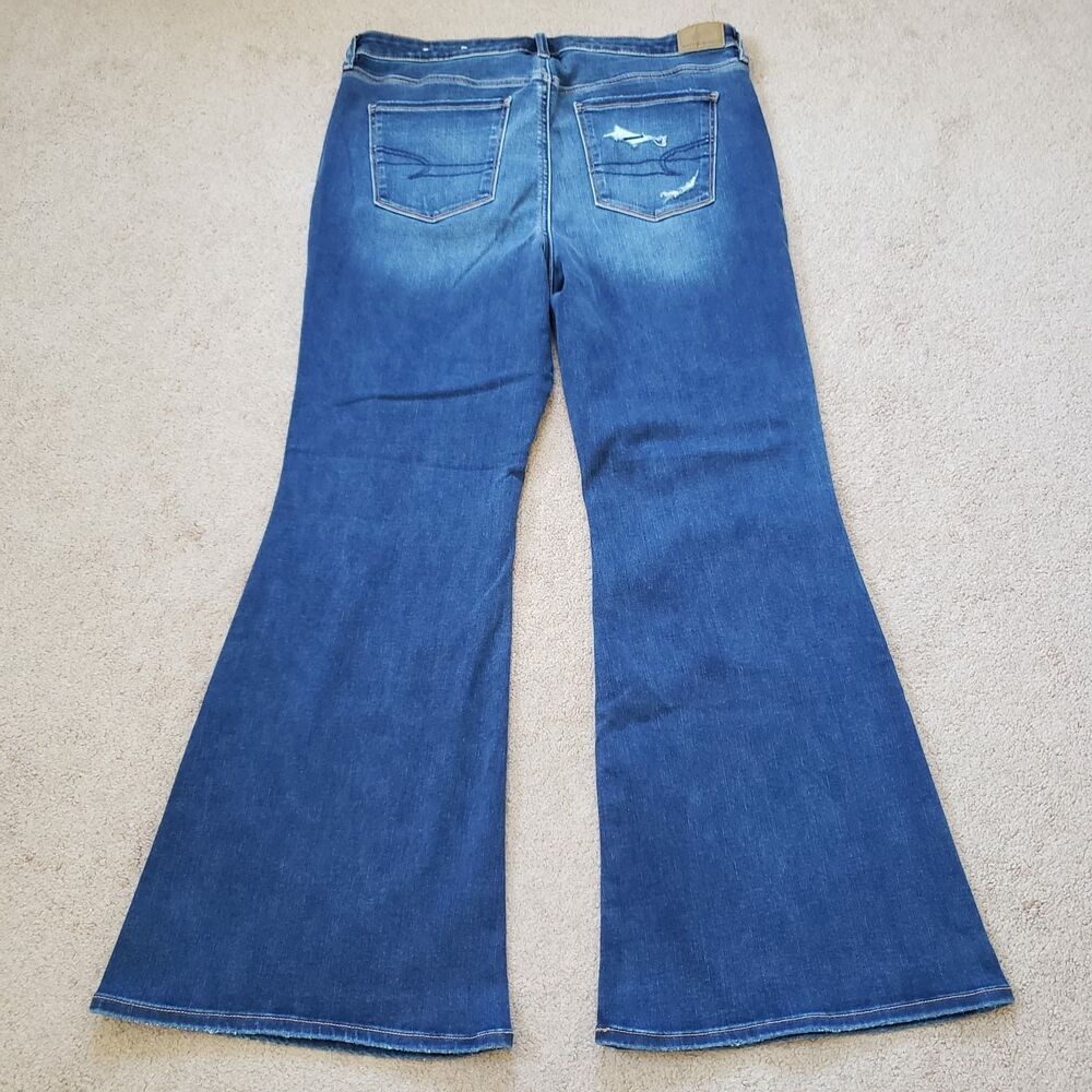 American Eagle Super Stretch High Rise Flare Jeans Ripped Distressed S 16 Short - Picture 2 of 11